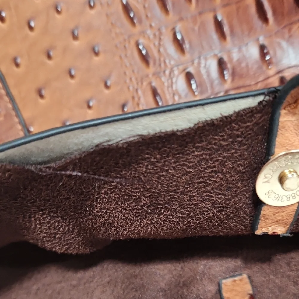 Elegant Brown Faux Ostrich Leather Handbag - Picture 12 of 12